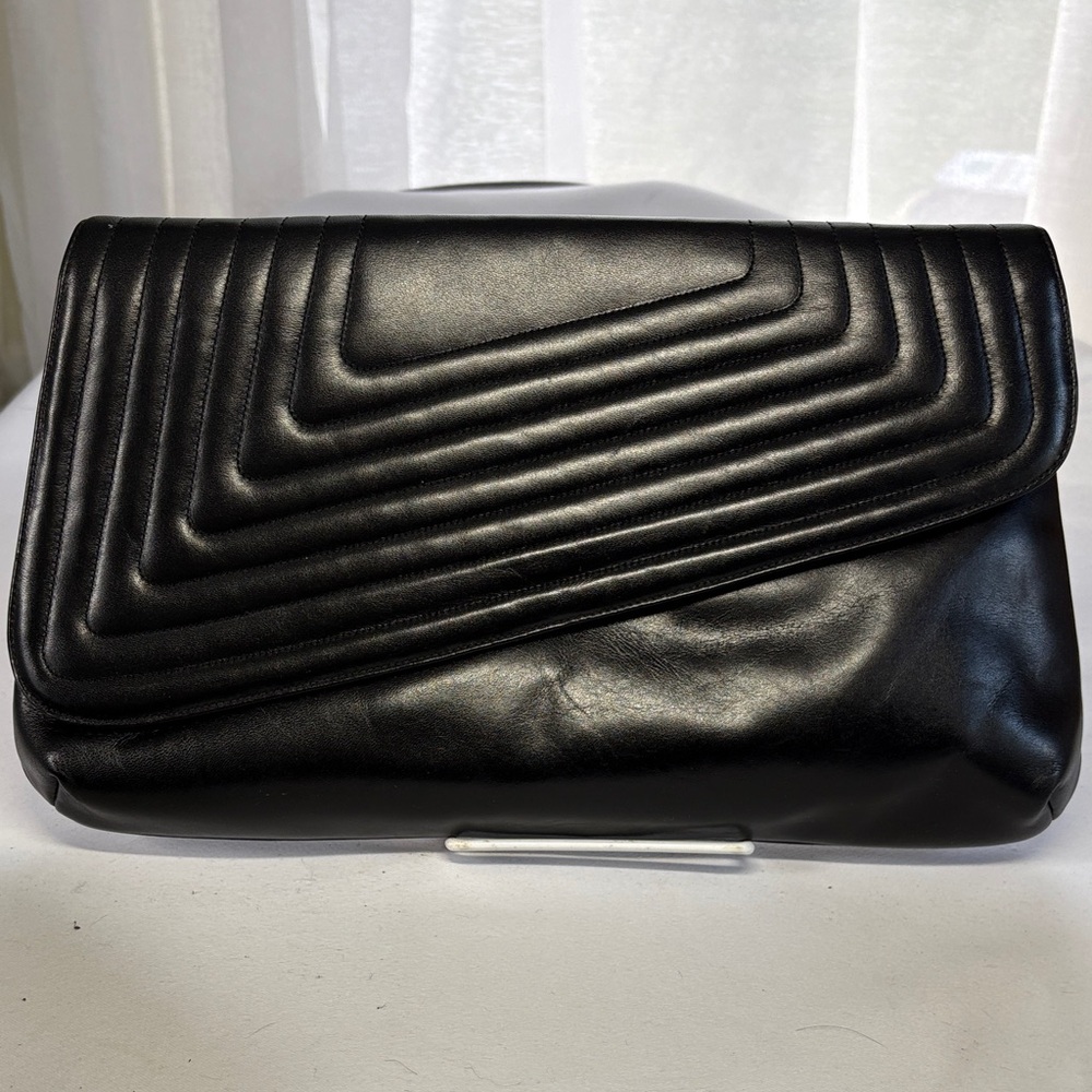 Morris Moskowitz Black Leather Asymmetrical Flap Clutch Shoulder Bag